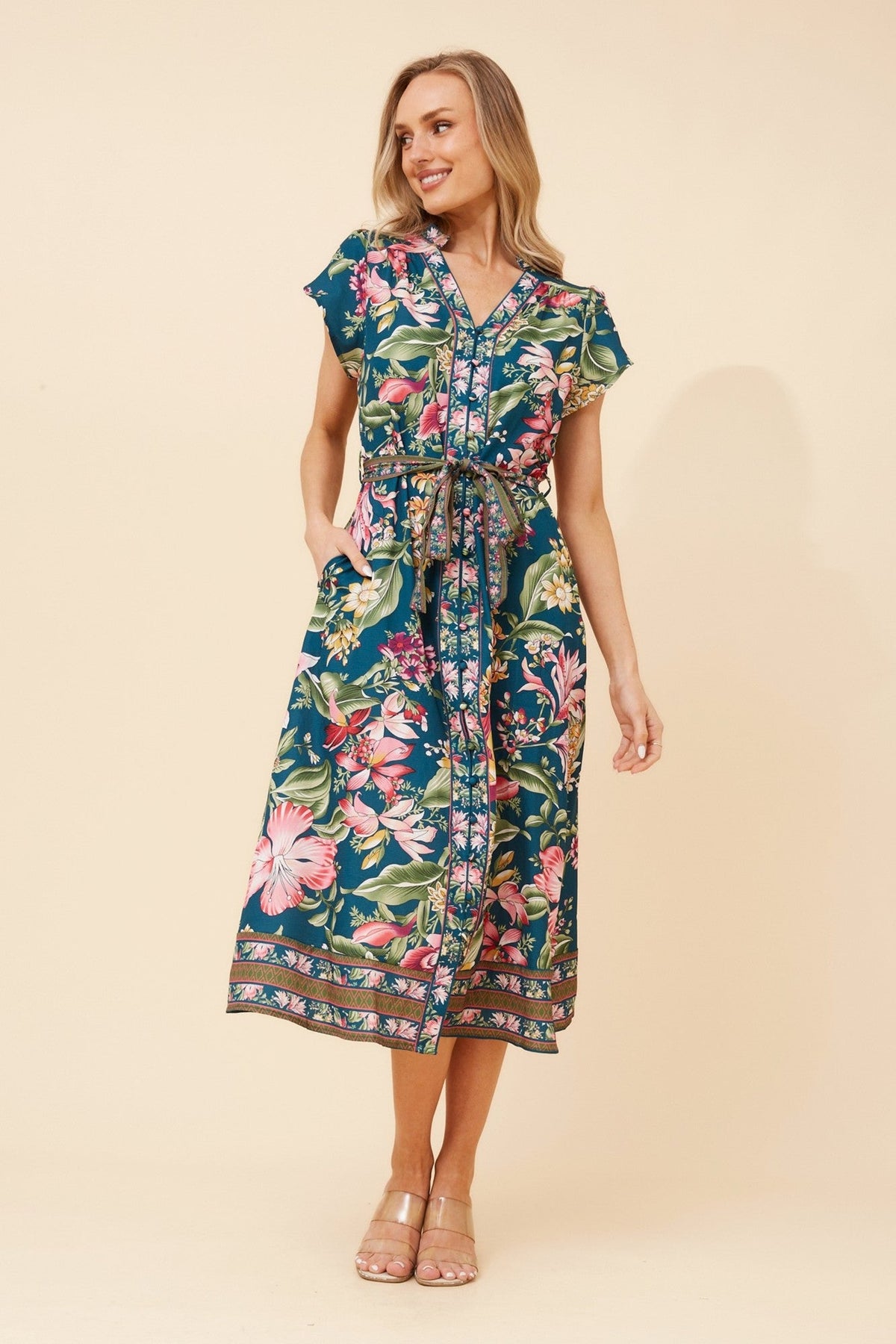 HARLAN FLORAL MIDI DRESS (Green)