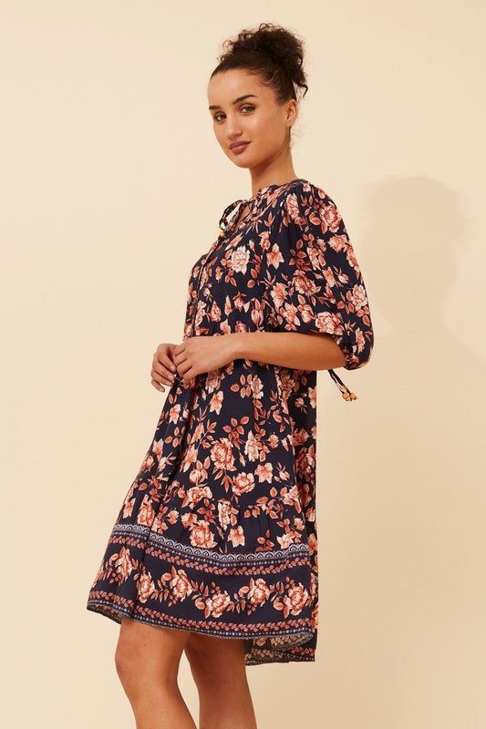 JAVANA FLORAL PRINT DRESS (Navy)