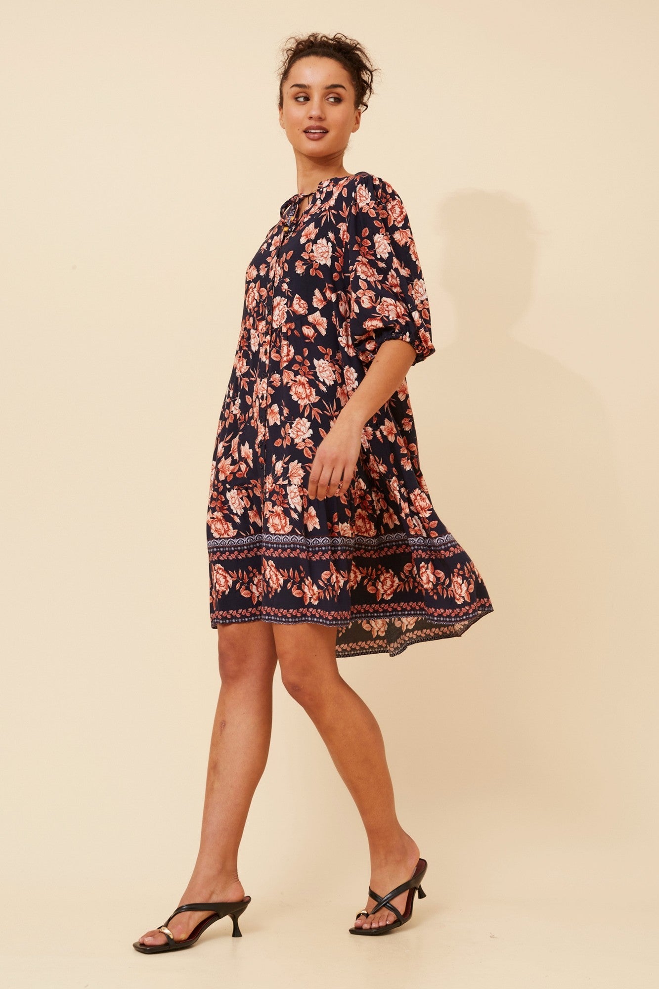JAVANA FLORAL PRINT DRESS (Navy)