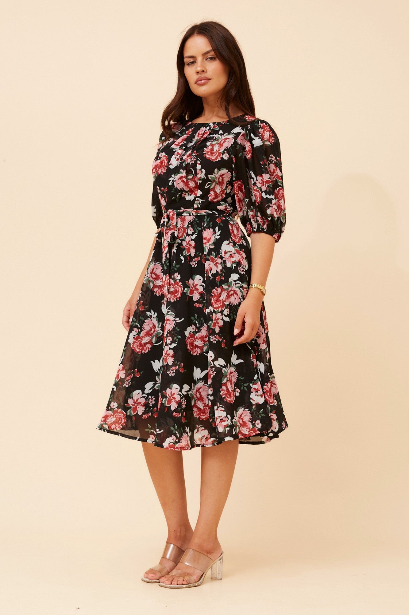 VI FLORAL MIDI DRESS (Multi Black)
