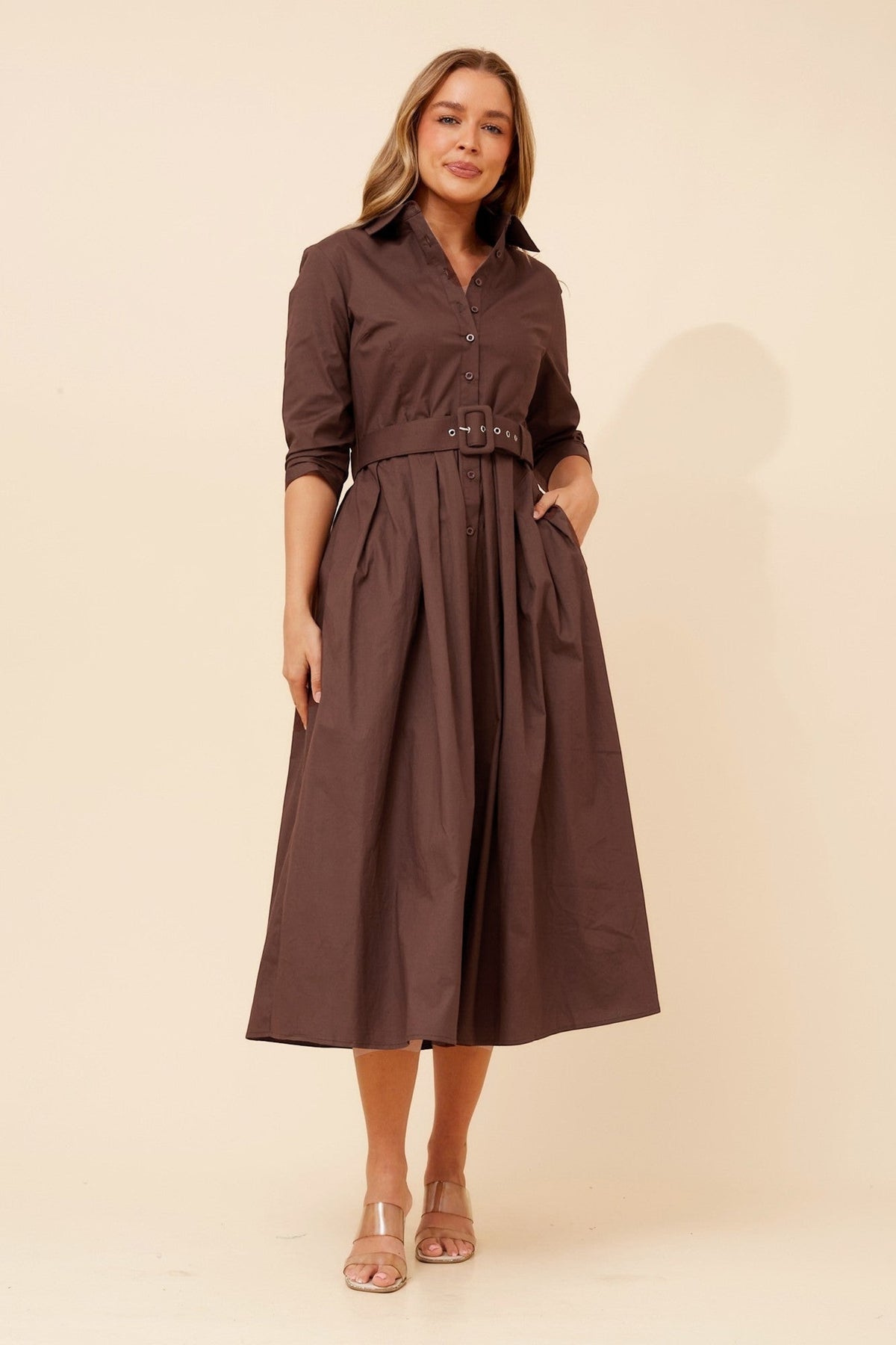 MAHOLA SHIRT MIDI DRESS (Chocolate)