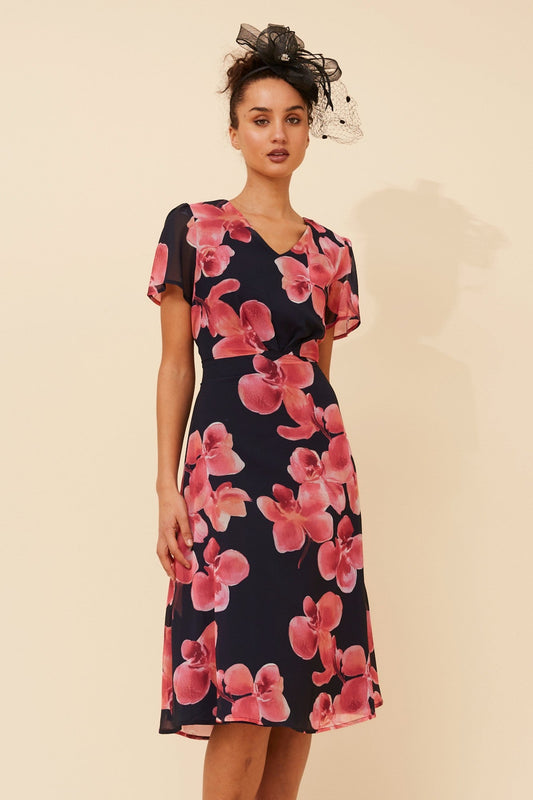 ALONA FLORAL MIDI DRESS (Navy)
