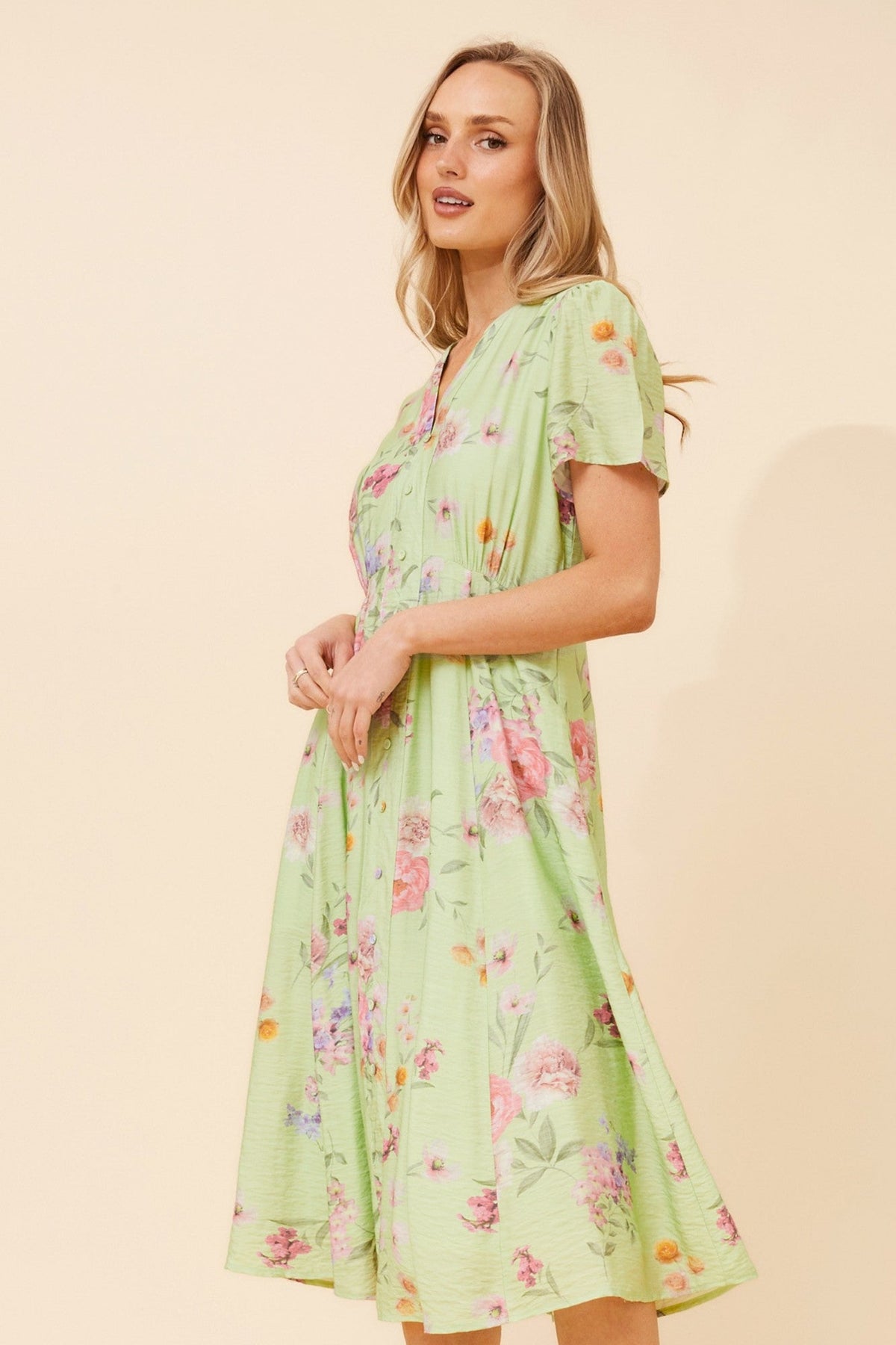 LONNIE FLORAL MIDI DRESS (Mint Mist)