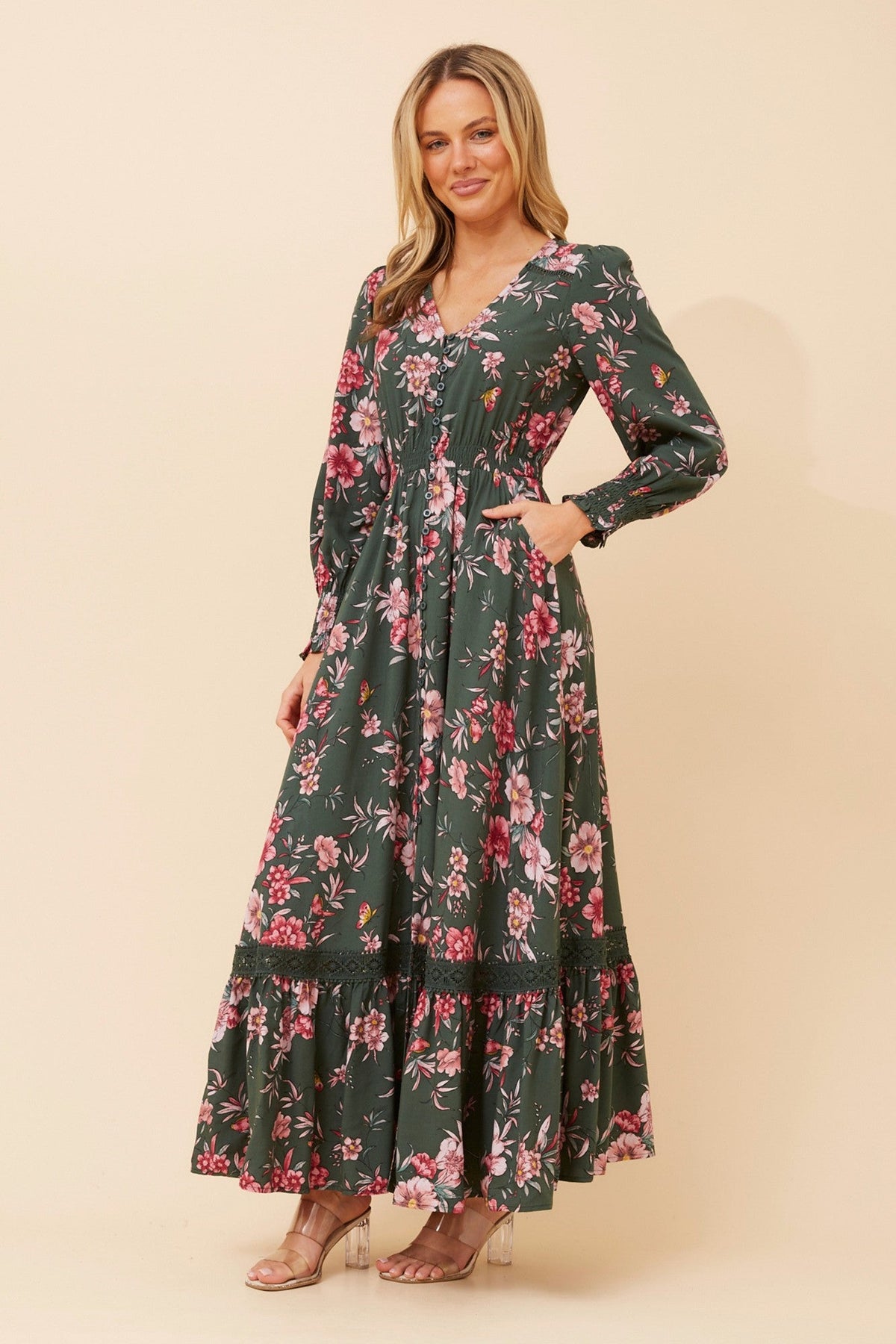 MARRAKECH FLORAL MAXI DRESS (Green Ash)