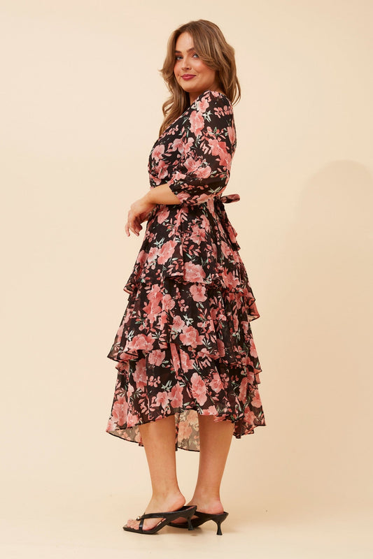 BIBIANA FLORAL MIDI DRESS (Multi Pink)