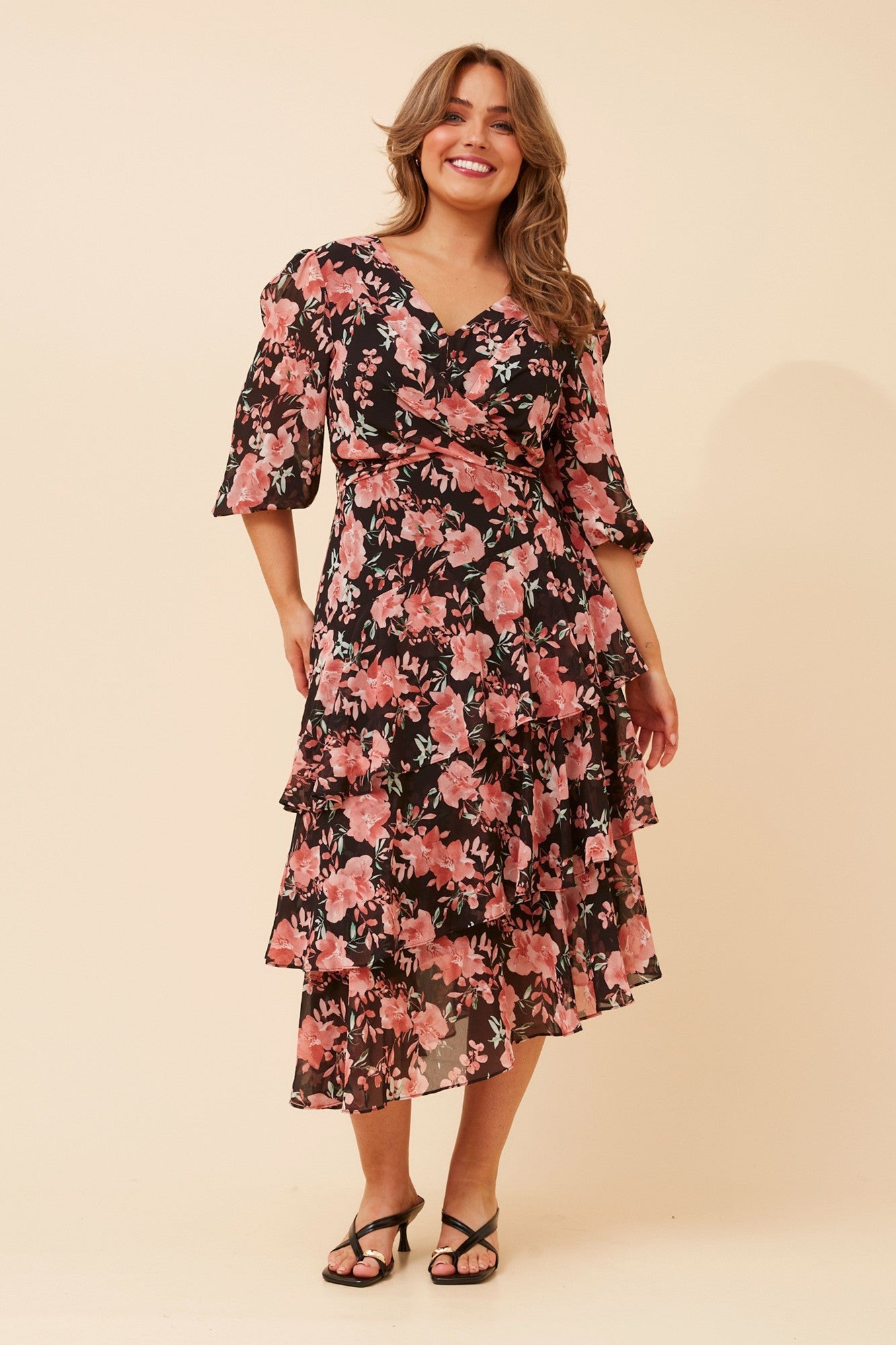 BIBIANA FLORAL MIDI DRESS (Multi Pink)