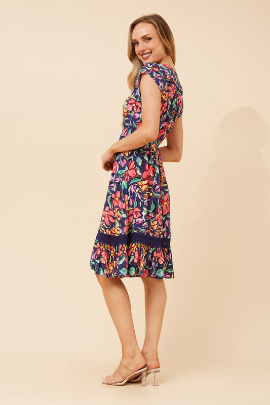 Caroline Morgan Australia MOROCCO FLORAL DRESS (Blue)