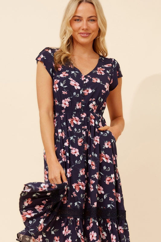 Caroline Morgan Australia MOROCCO FLORAL DRESS (Navy)