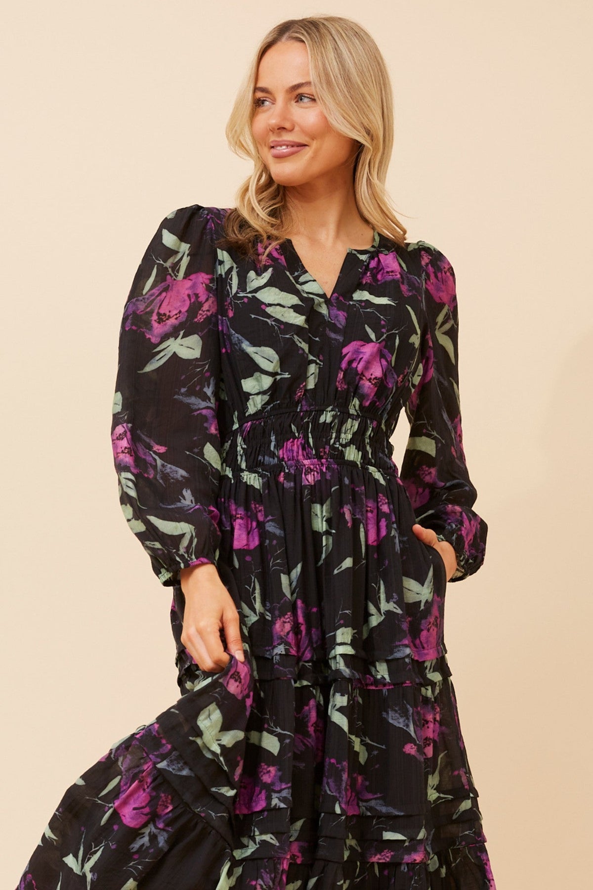 BONINA FLORAL MAXI DRESS (Black)