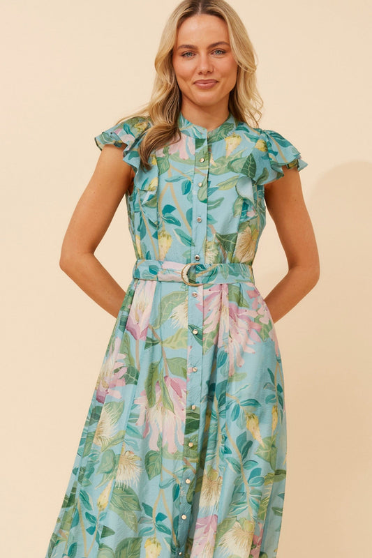 MATHILDE FLORAL MAXI DRESS (Aqua)