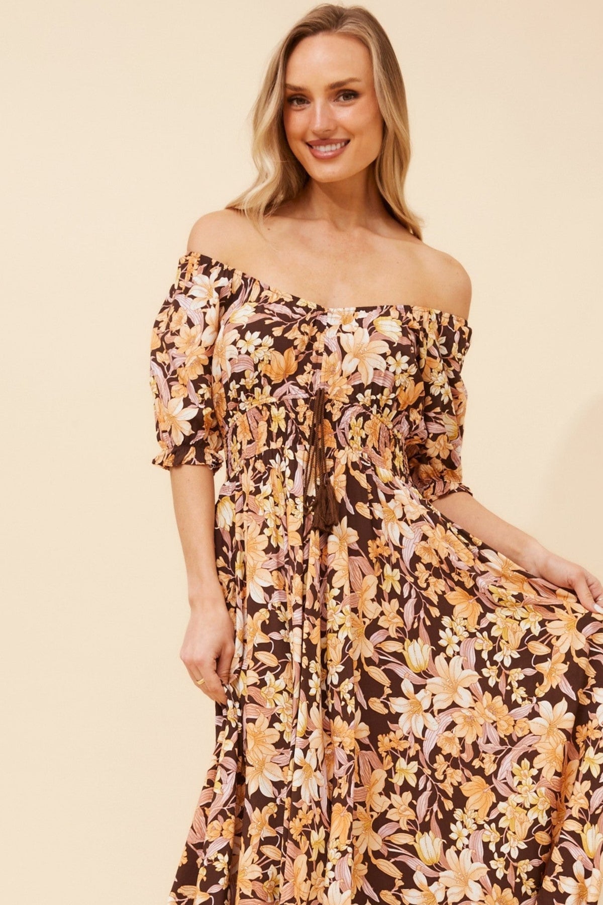 DAISY FLORAL MAXI DRESS (Chocolate)