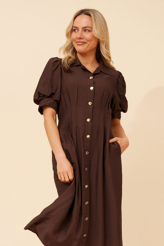ELANEY SOLID MIDI DRESS (Chocolate)