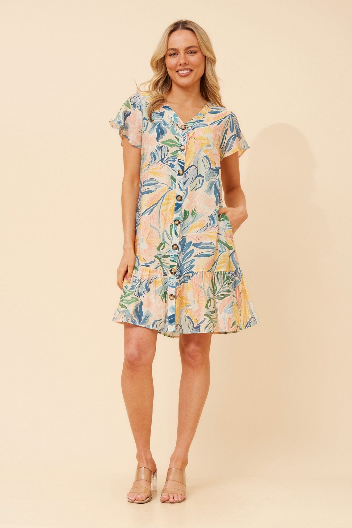 SHILOH FLORAL SHORT DRESS (Multi Blue)