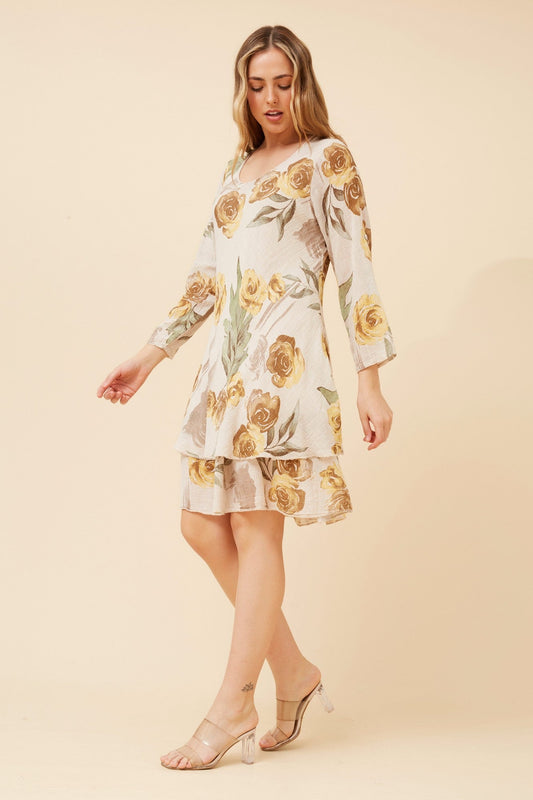 DONISA FLORAL DRESS (Beige)