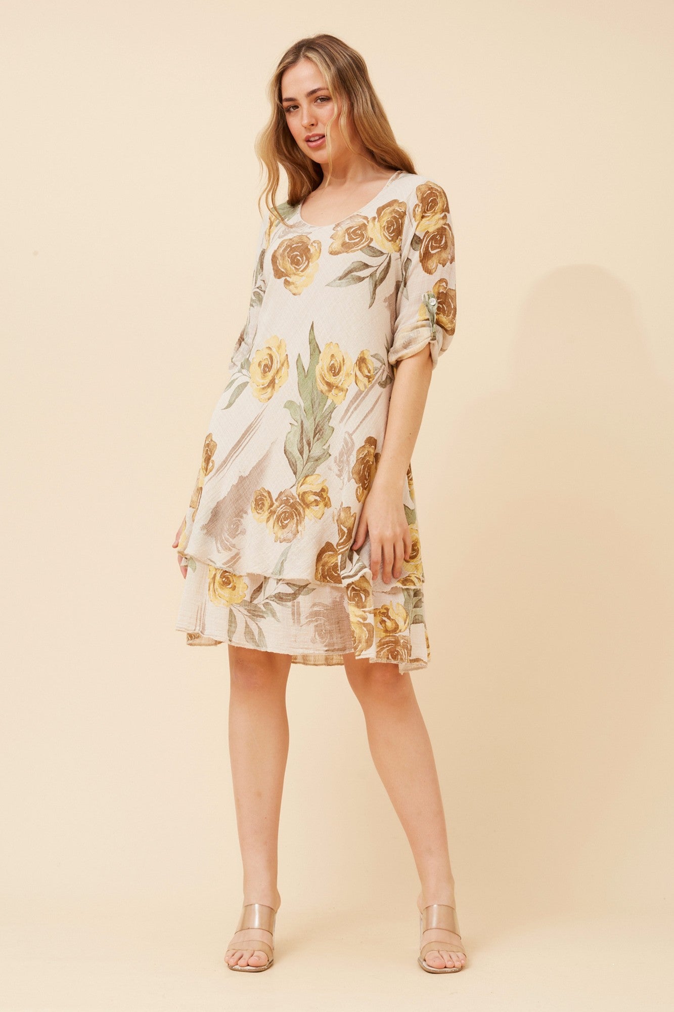 DONISA FLORAL DRESS (Beige)