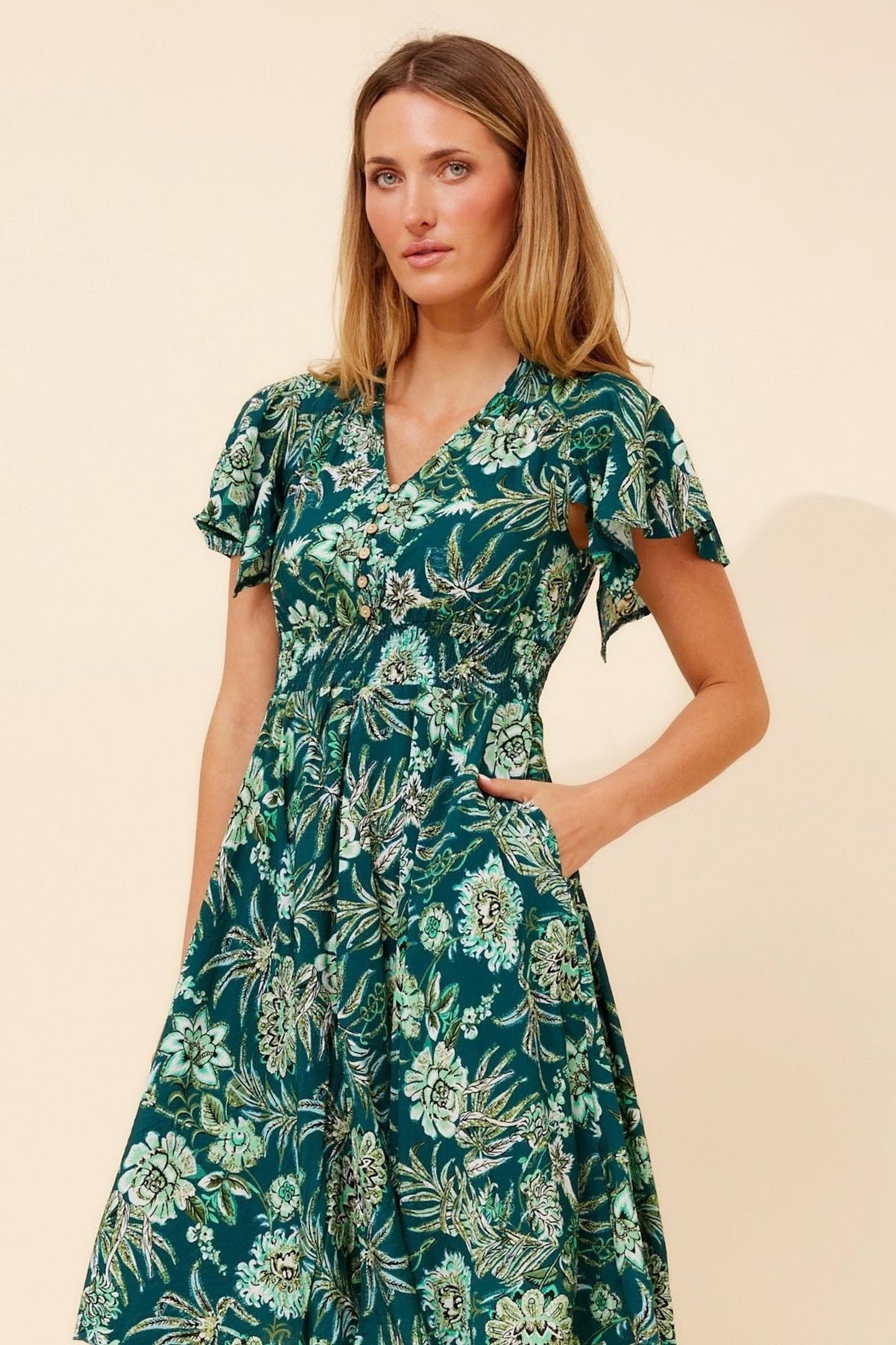 Caroline Morgan Australia SANDY FLORAL MIDI DRESS (Emerald)