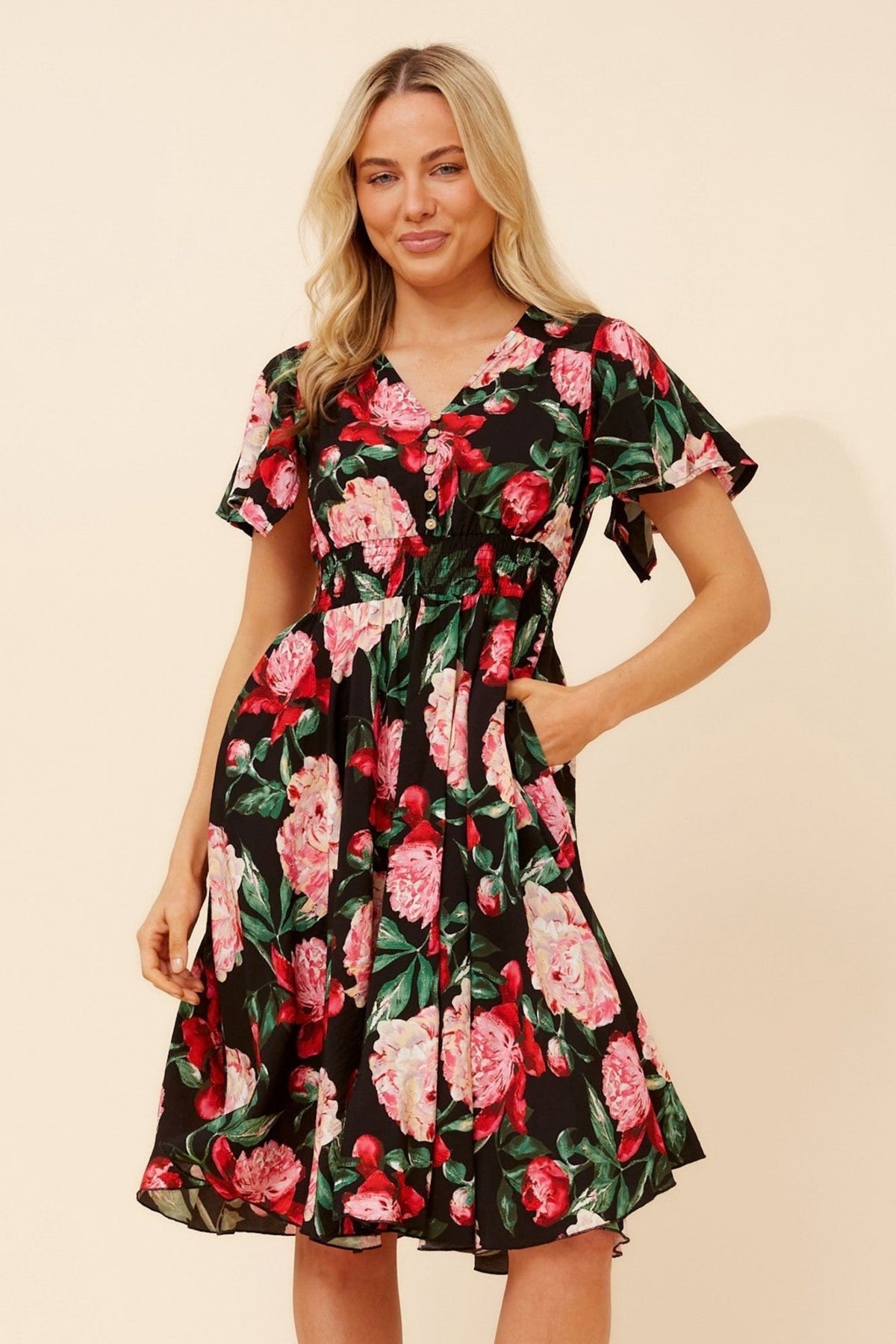 Caroline Morgan Australia SANDY FLORAL MIDI DRESS (Black)