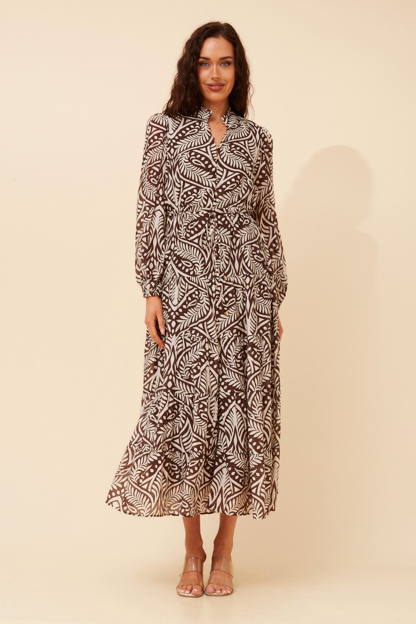 BRONYA ABSTRACT PRINT MAXI DRESS (Chocolate)