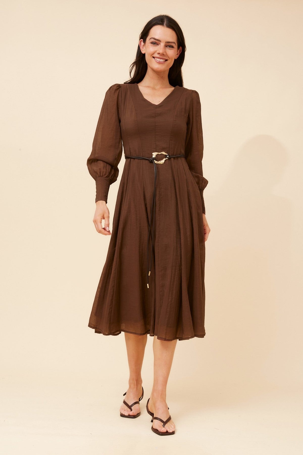Caroline Morgan Australia JANAE SOLID MIDI DRESS (Walnut)