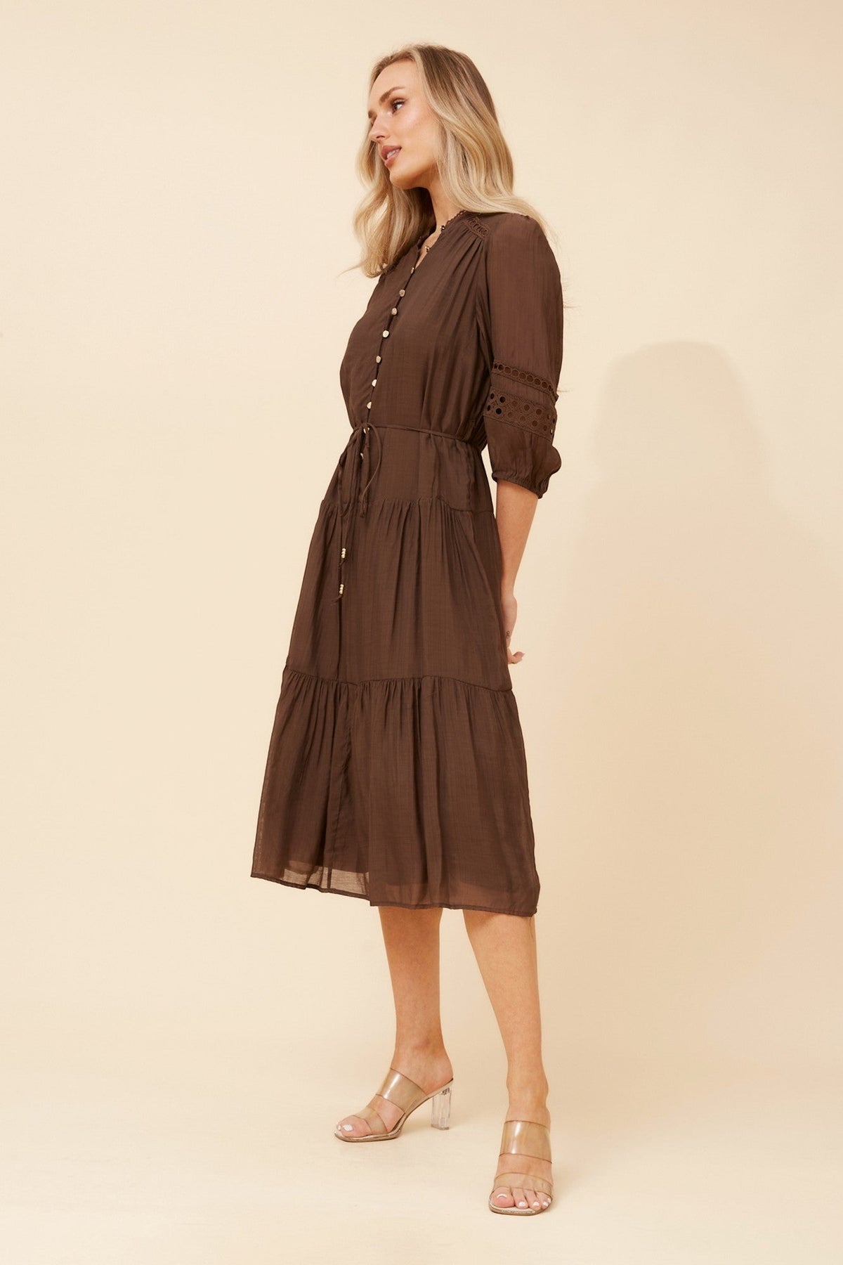 SALOME SOLID MIDI DRESS (Chocolate)