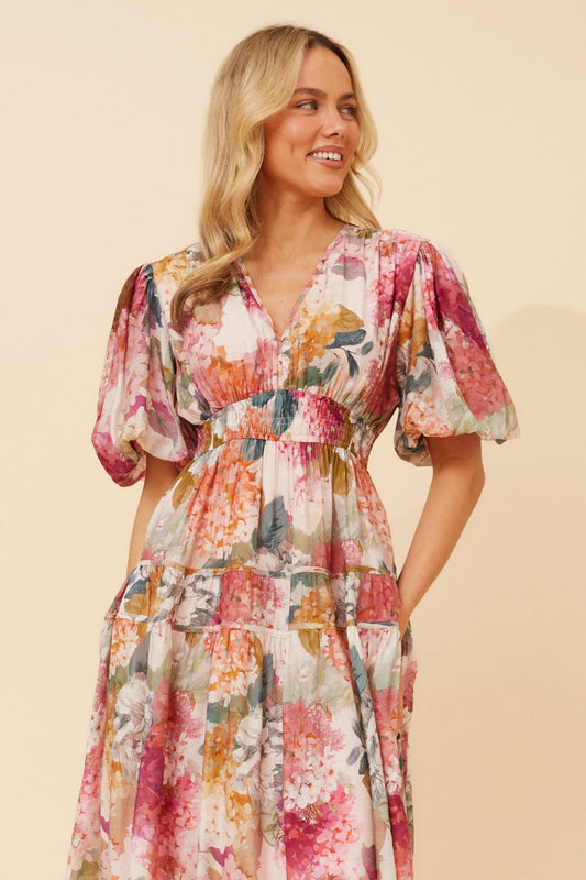 ANUSHKA FLORAL MIDI DRESS (Multi Pink)