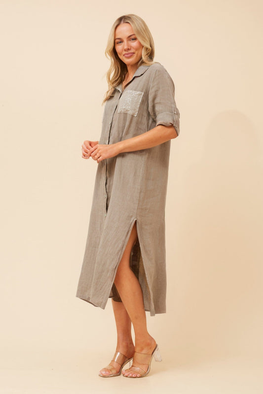 TERESIA LINEN MIDI DRESS (Black)