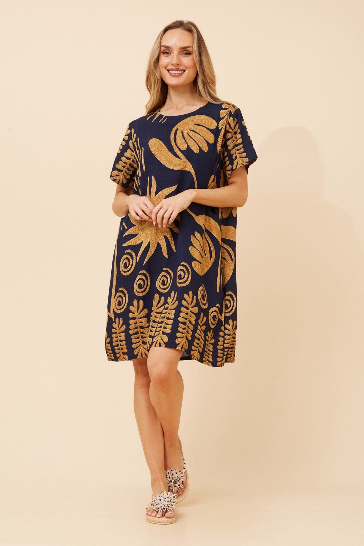 VINE ABSTRACT PRINT DRESS (Navy)