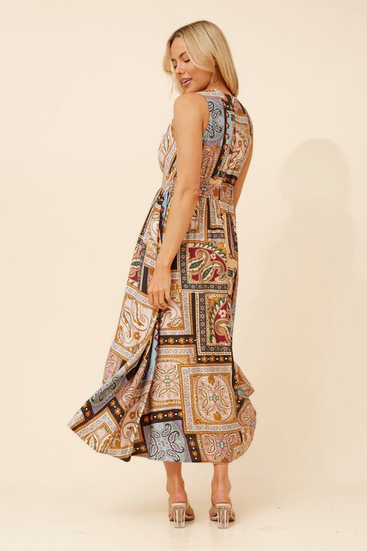 Caroline Morgan Australia MARA PATCHWORK PRINT MAXI DRESS (Beige)