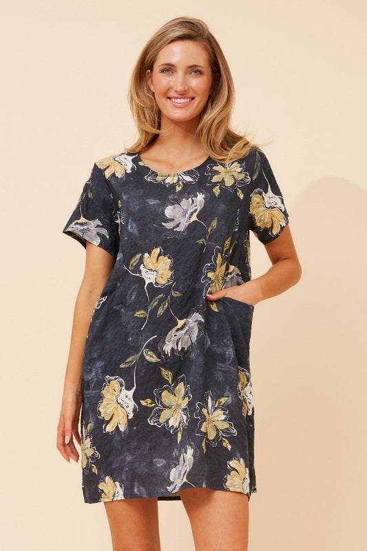 VINE FLORAL DRESS (Indigo)