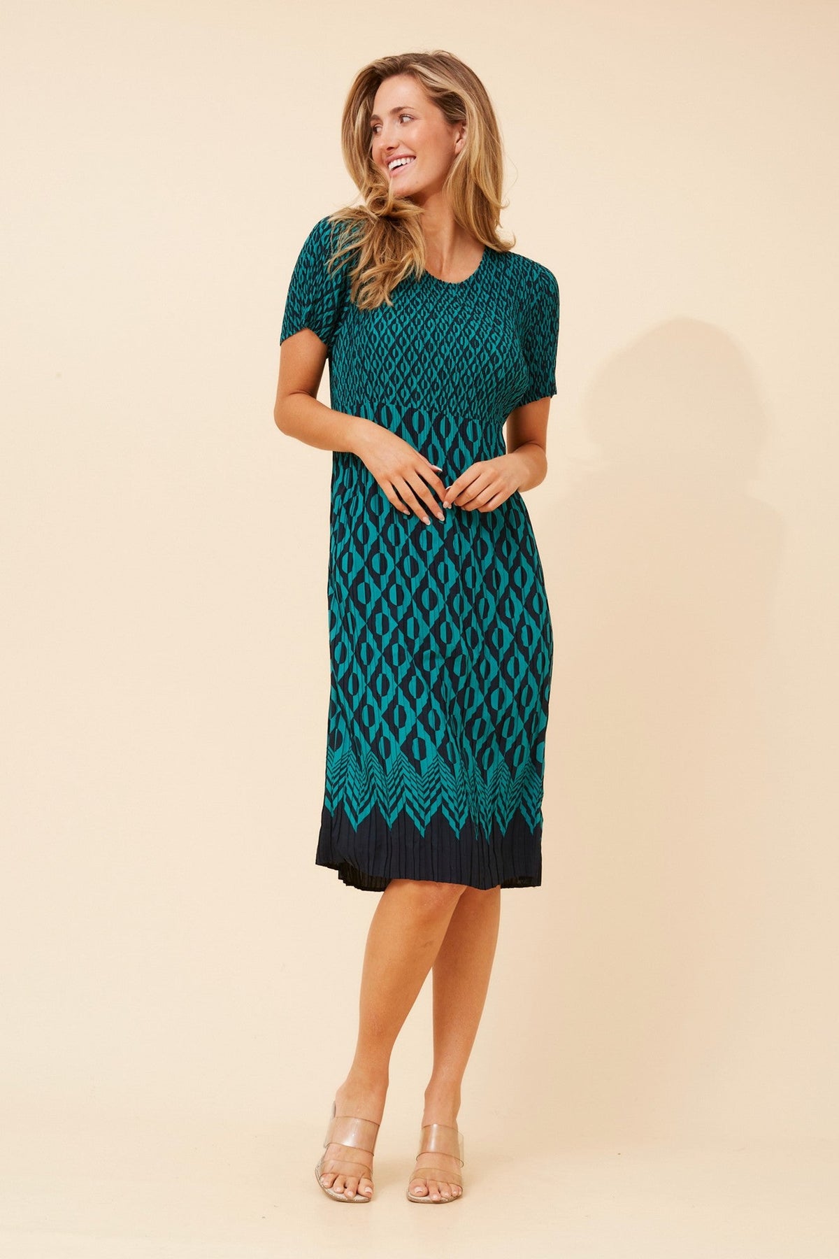 BERNIE ABSTRACT PRINT MIDI DRESS (Green)