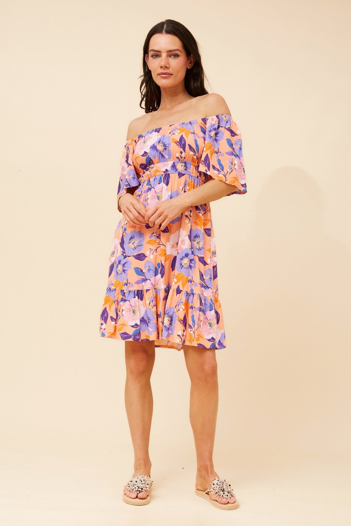 BELEN FLORAL SHORT DRESS (Melon)