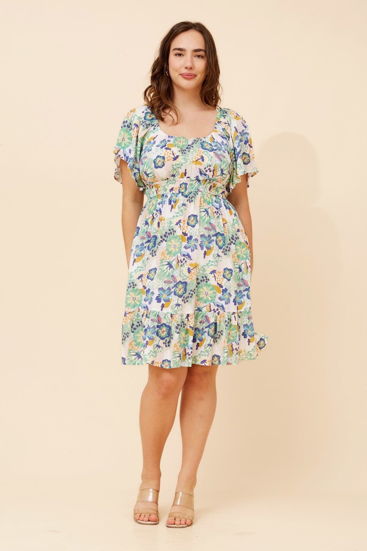 BELEN FLORAL SHORT DRESS (Multi Green)