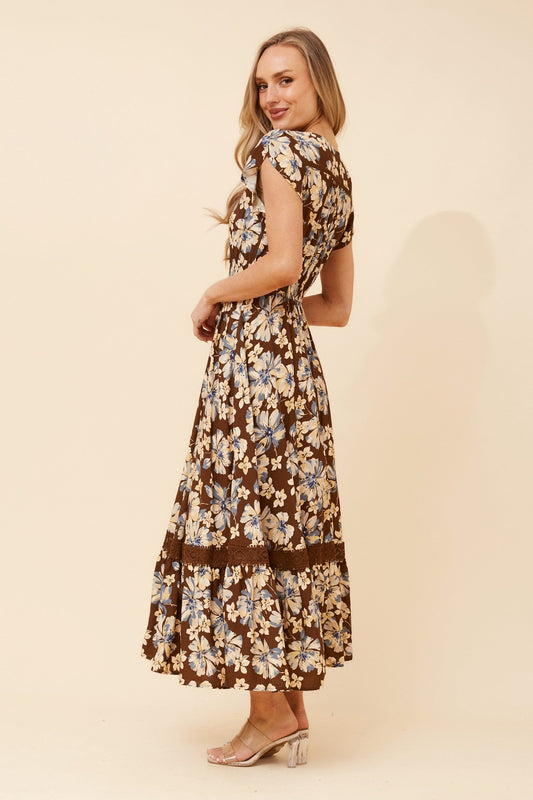 Caroline Morgan Australia MOROCCO FLORAL MAXI DRESS (Chocolate)