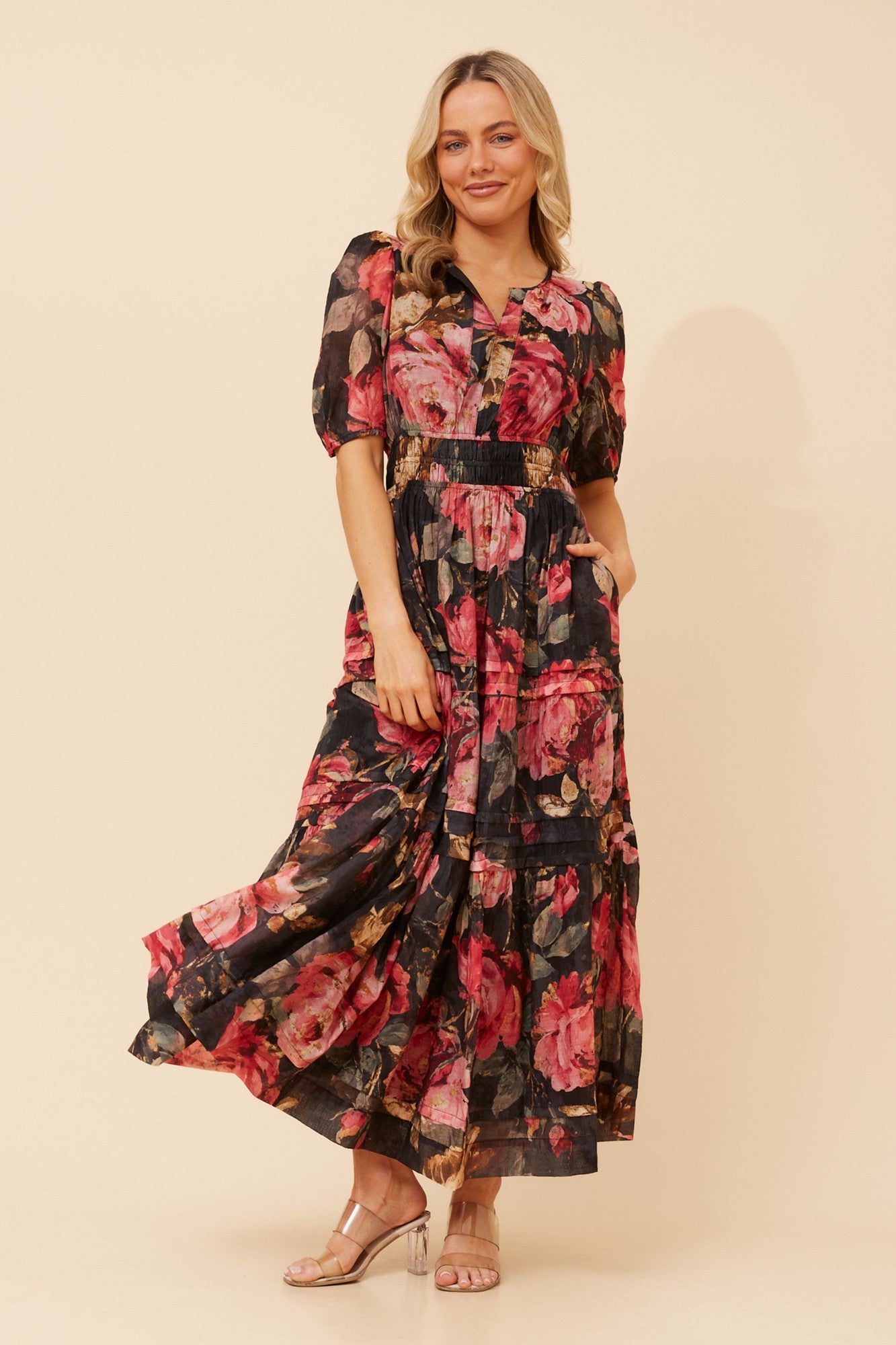VIENNE FLORAL MAXI DRESS (Hot Pink)