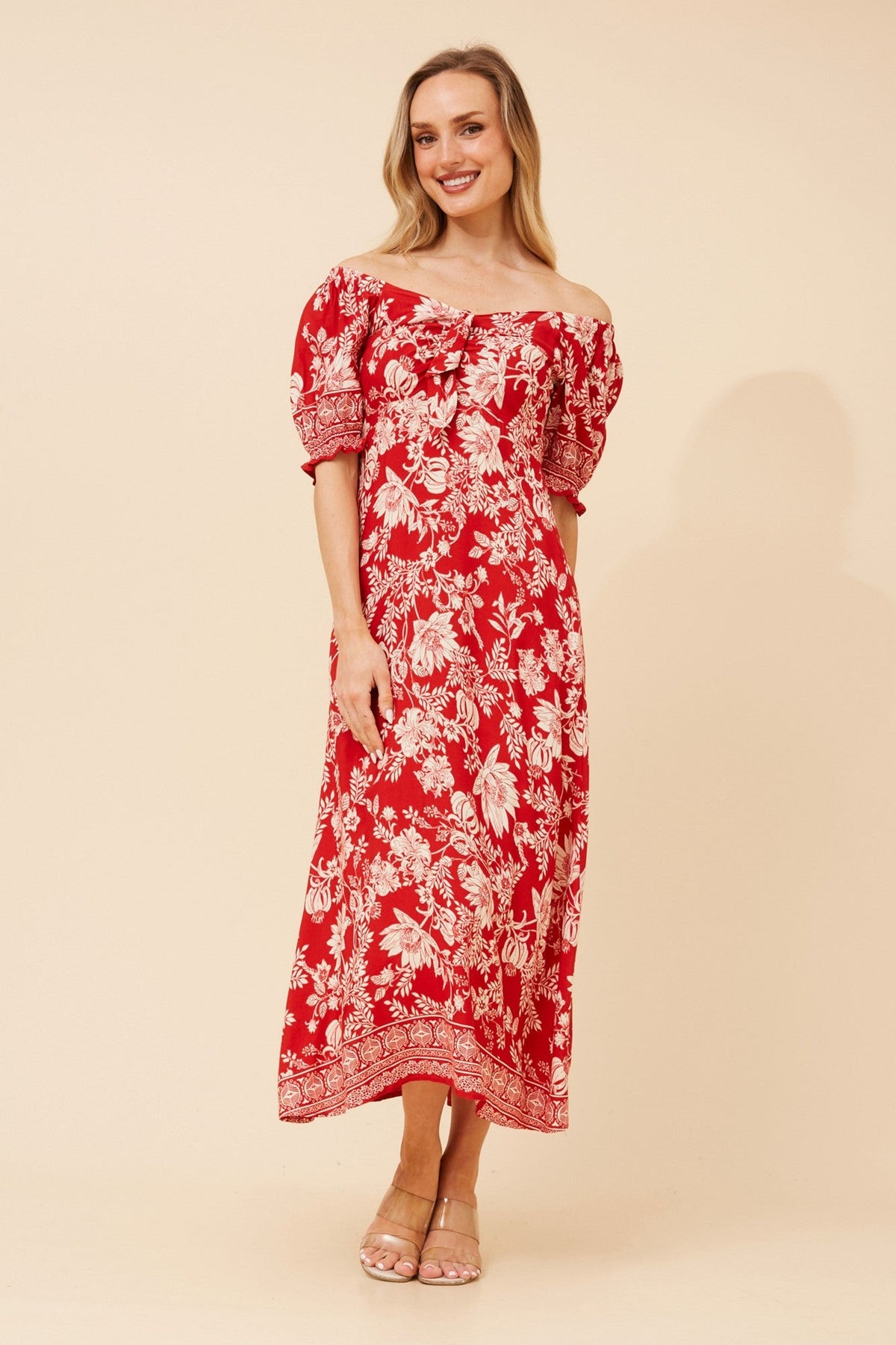 Caroline Morgan Australia FAITH FLORAL MIDI DRESS (Red)