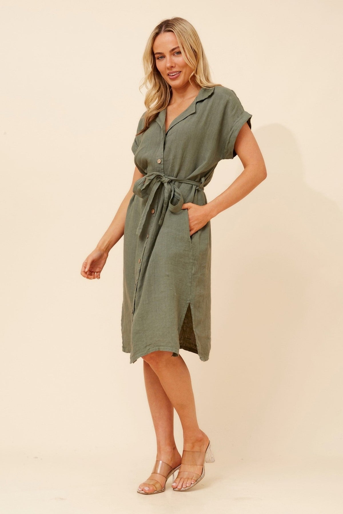 BOTTEGA MODA MIUCCA LINEN SHIRT DRESS (Rosewood)