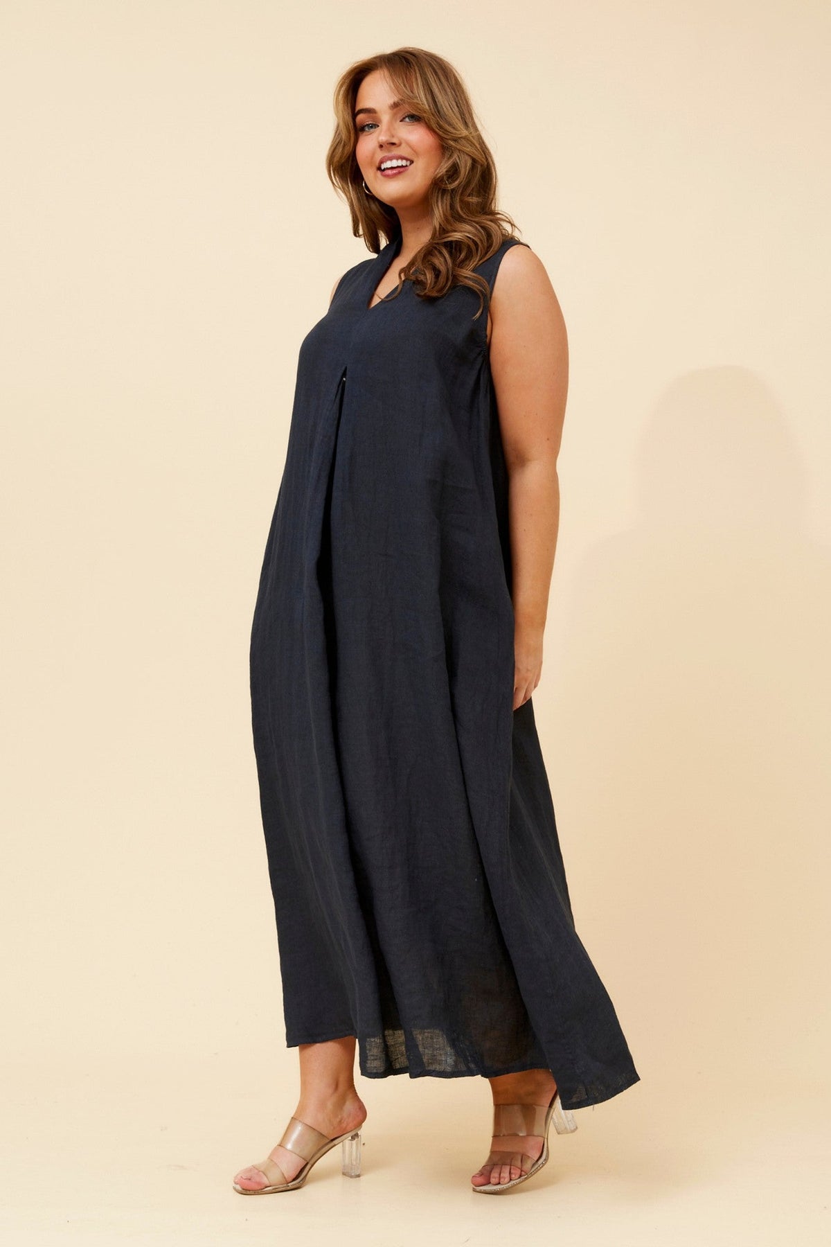 BOTTEGA MODA SARIAH LINEN MAXI DRESS (Navy)