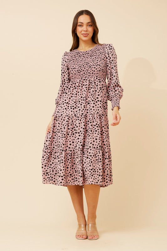 SHERRY ANIMAL PRINT MIDI DRESS (Sage)