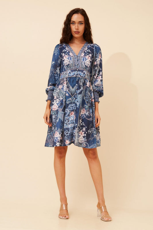 SINA ARABESQUE PRINT DRESS (Navy)