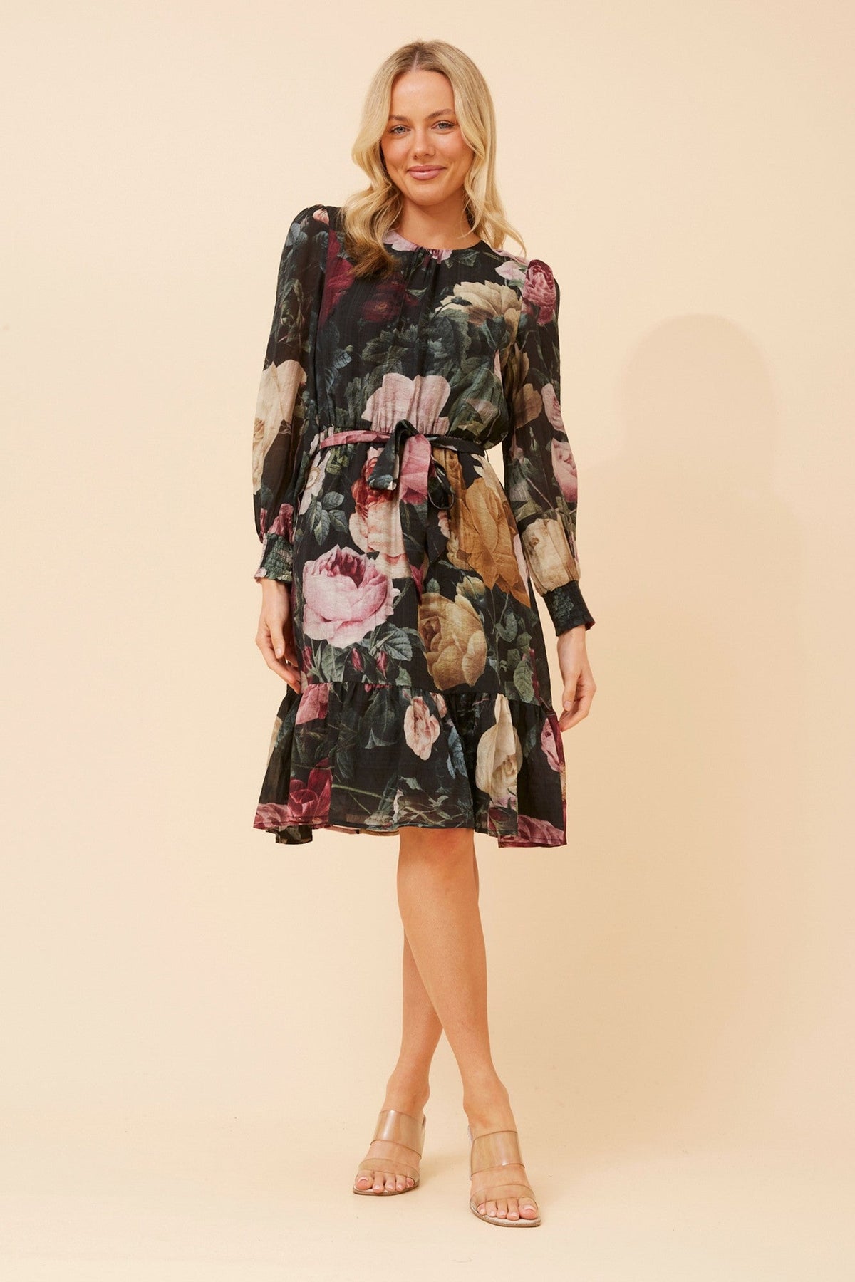 SAFIA FLORAL PRINT DRESS (Multi Black)