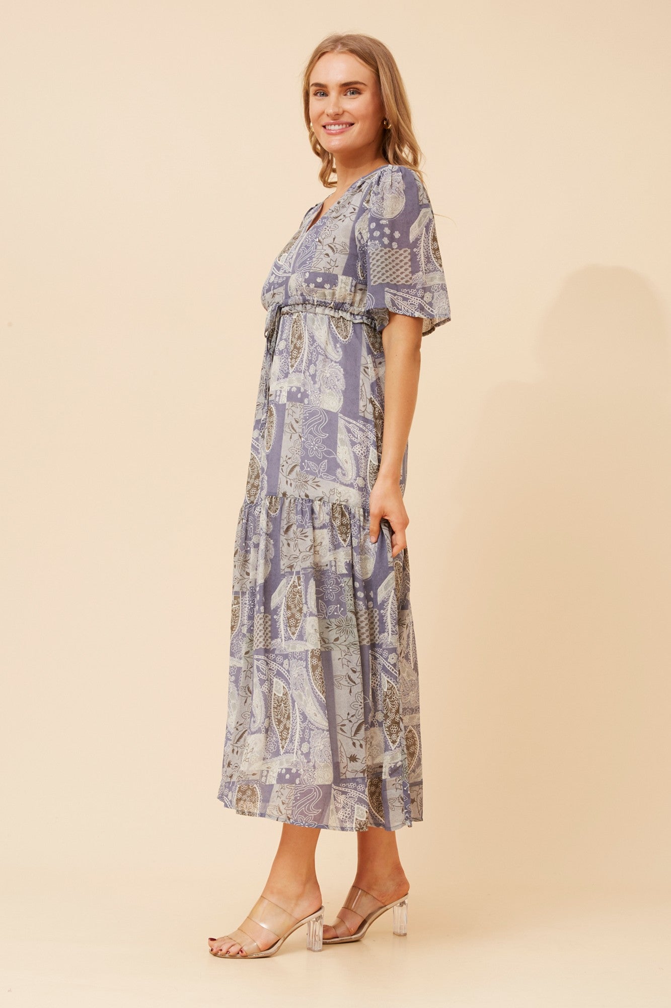 IVANA PACHTWORK PRINT MAXI DRESS (Blue)
