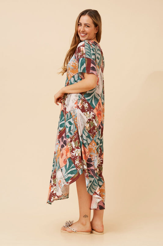 Caroline Morgan Australia YESSICA PATCHWORK PRINT MIDI DRESS (Green)