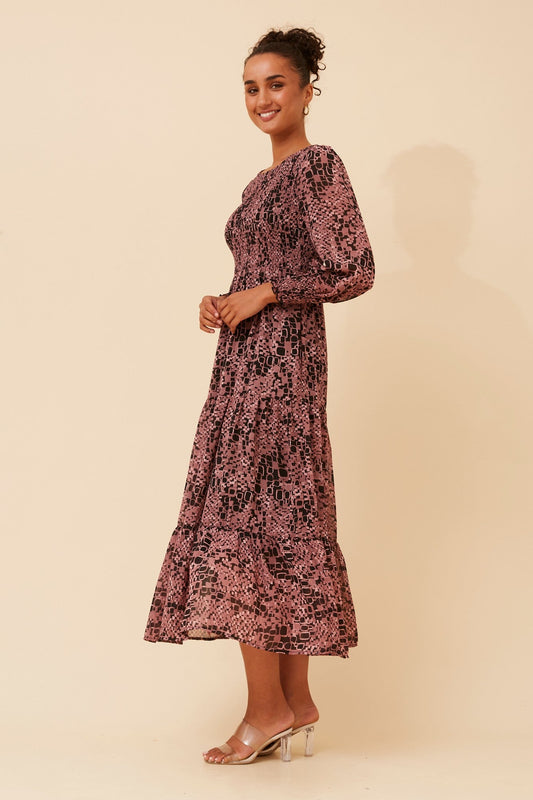 SHERRY ABSTRACT PRINT MAXI DRESS (Pink)