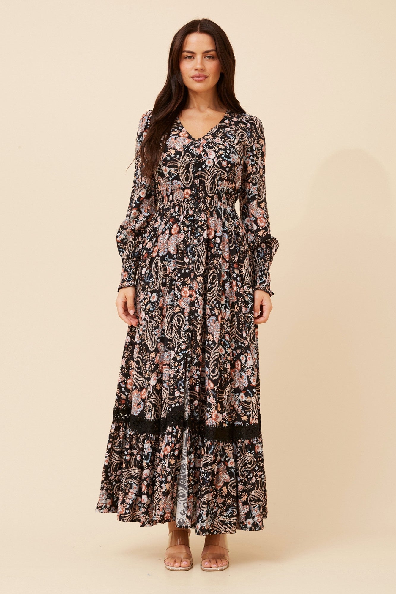MARRAKECH PAISLEY PRINT MAXI DRESS (Black)