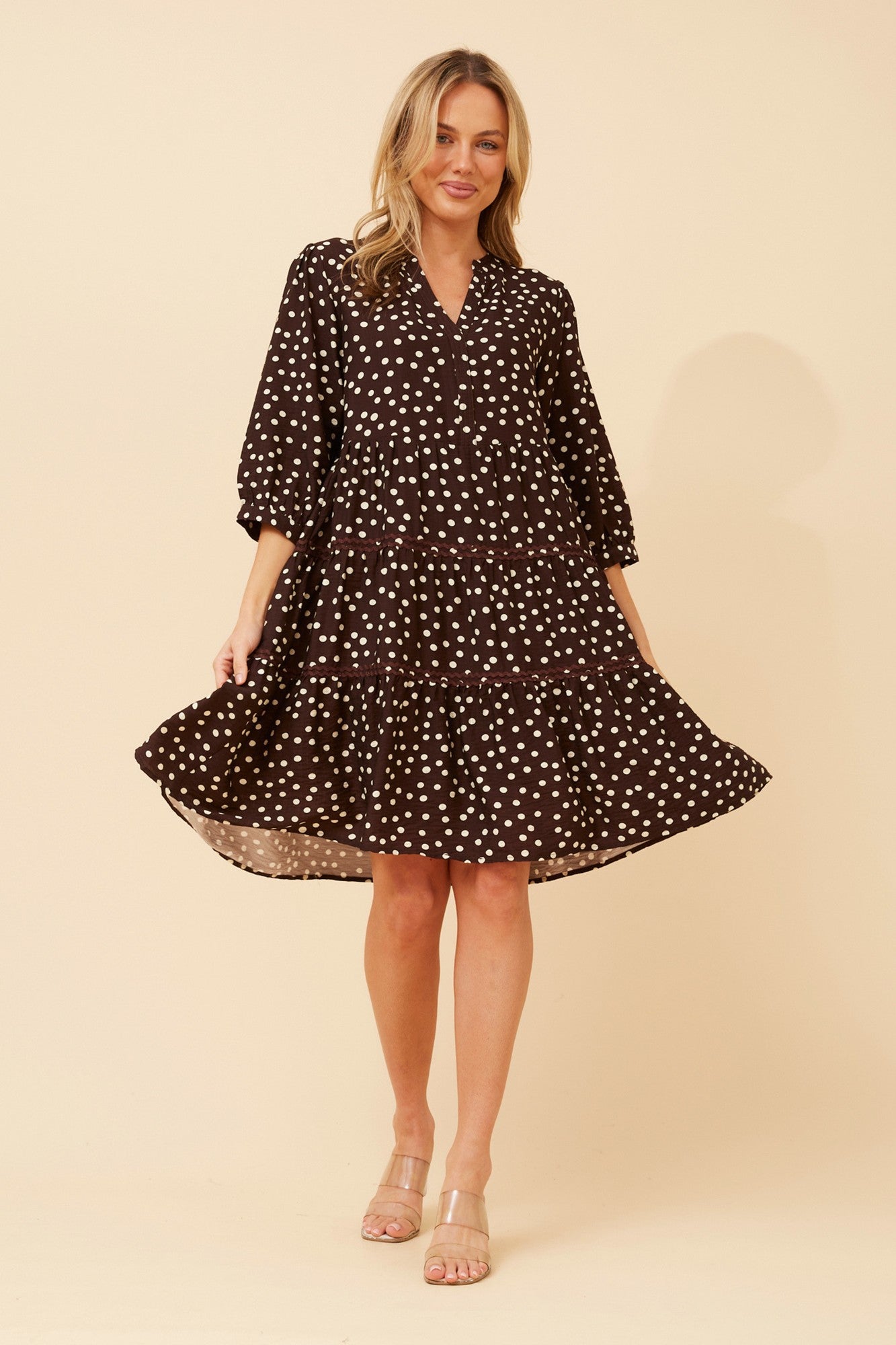 ROWINA POLKA DOT DRESS (Chocolate)