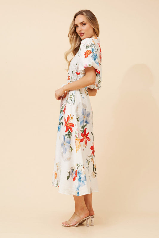 ESSIE FLORAL MIDI DRESS (Multi White)