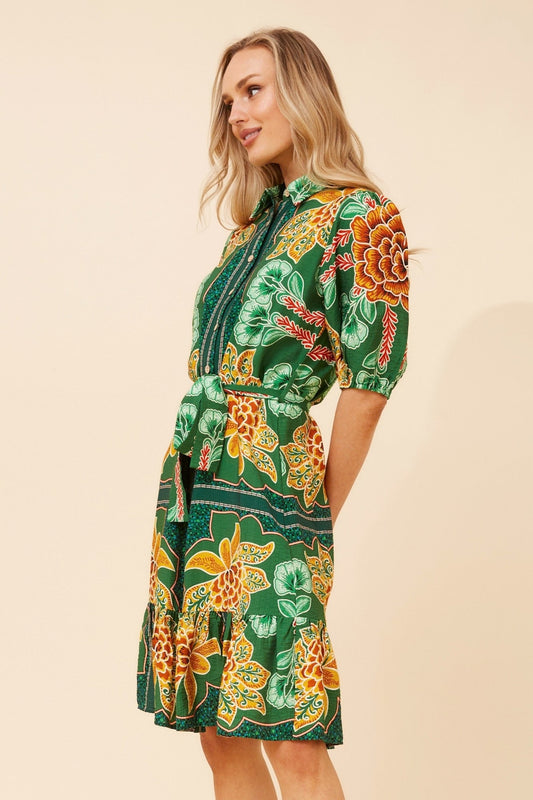 Caroline Morgan Australia TANZINA FLORAL SHIRT DRESS (Green)