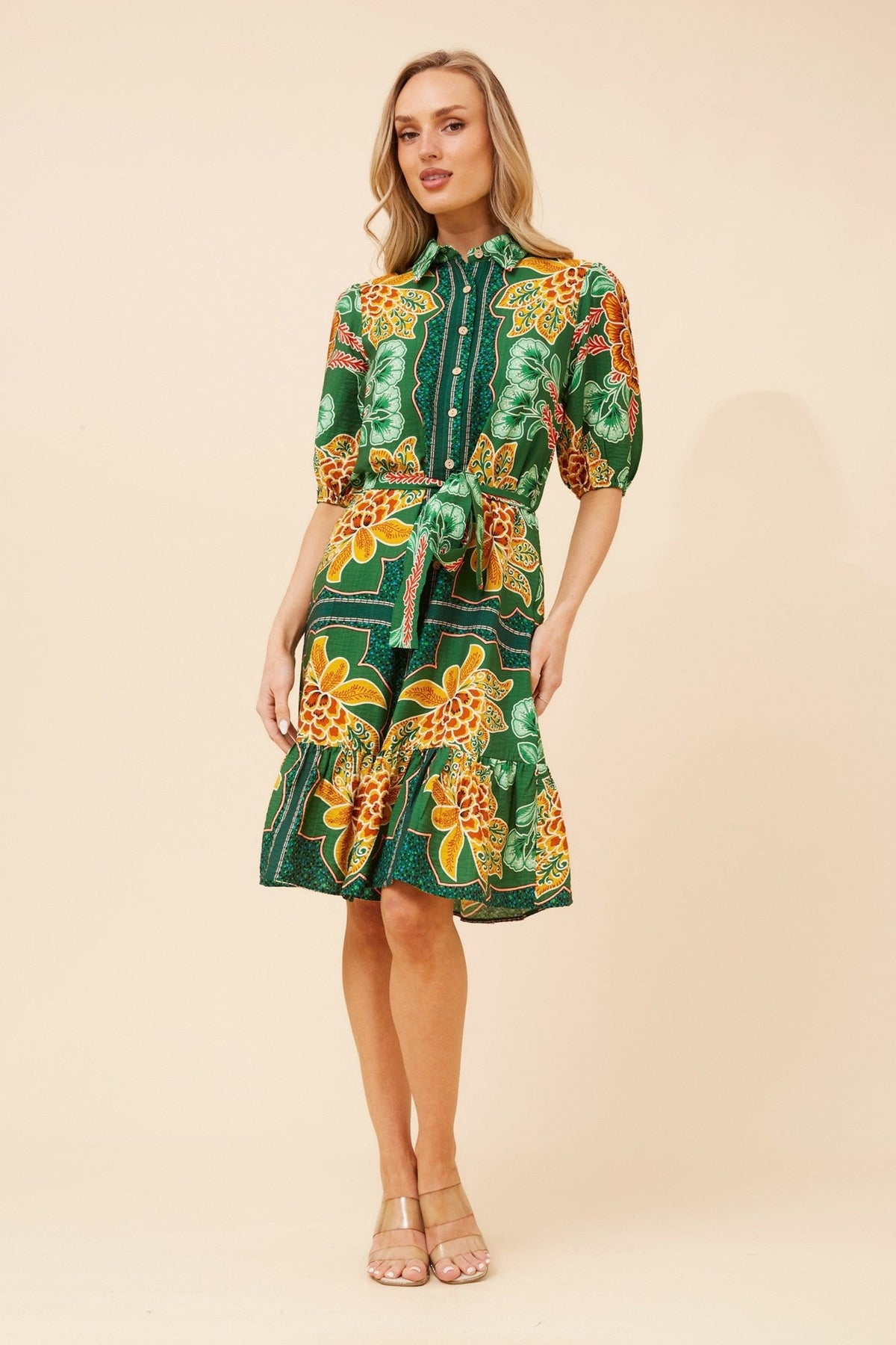 TANZINA FLORAL SHIRT DRESS (Green)