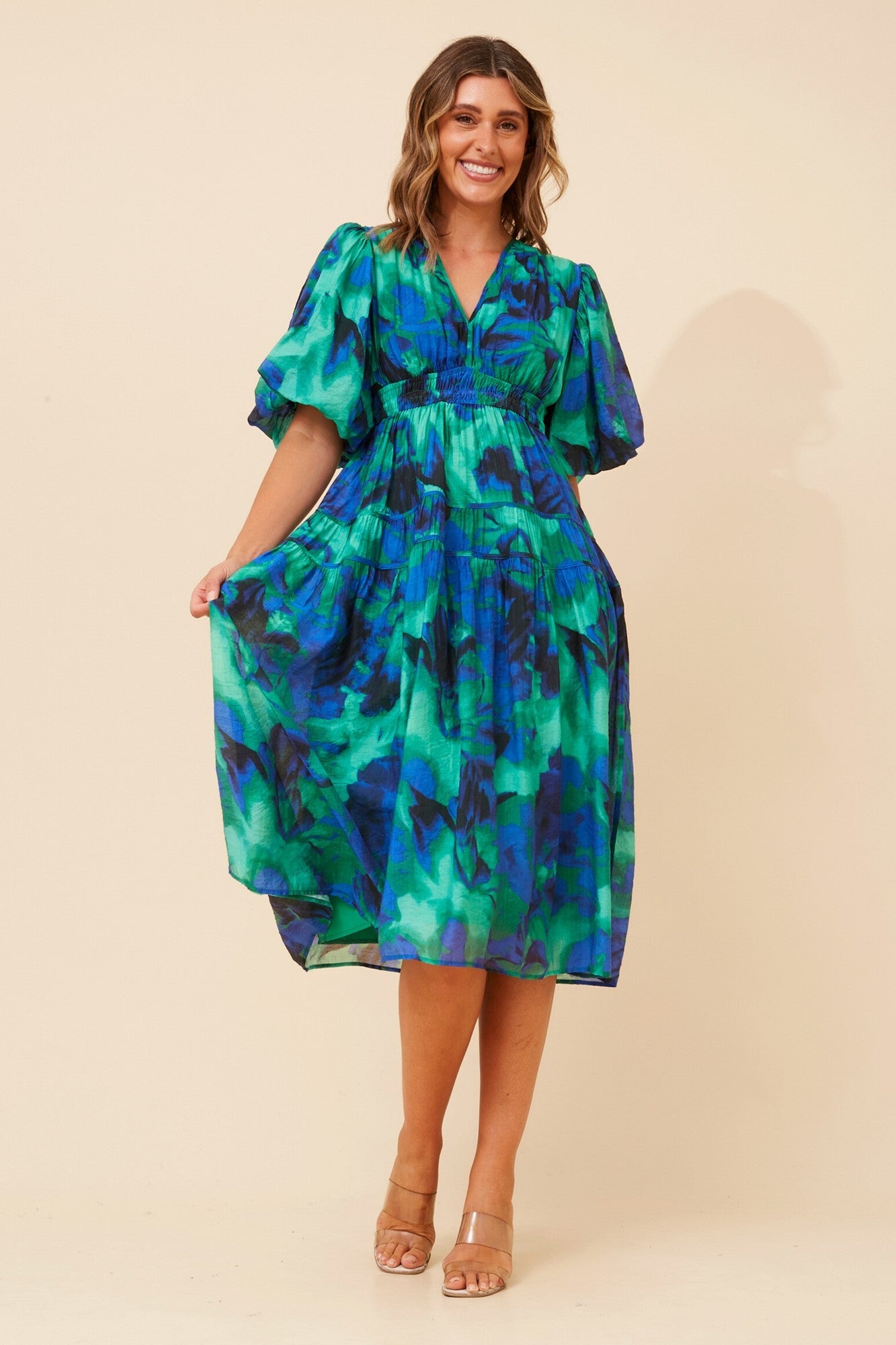 ANUSHKA ABSTRACT PRINT DRESS (Multi Blue)