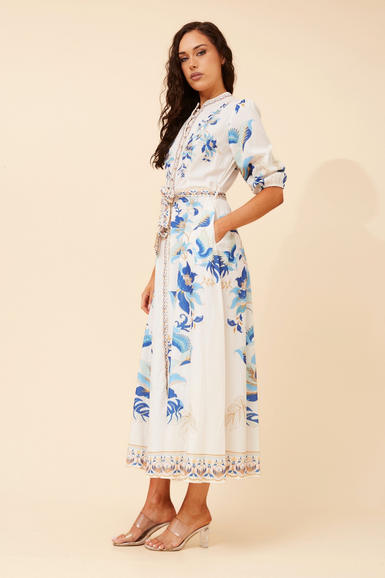 MALANI BORDER PRINT MAXI DRESS (Multi Blue)